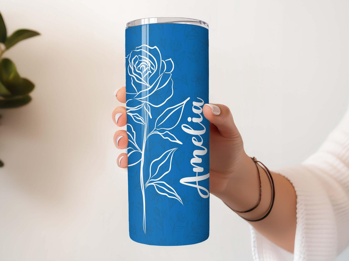 Custom Name Birth Flower Design Insulated Tumbler, Colorful Floral Coffee Lover Gift