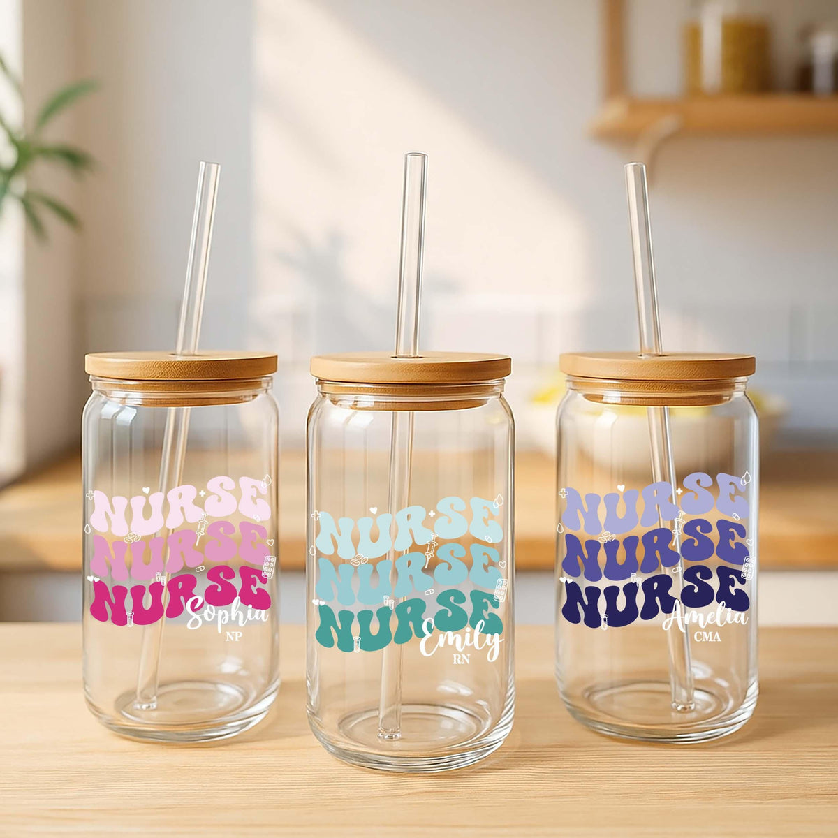 Personalized Nurse Can Glass Tumbler, Custom Name RN Gift, Nurse Appreciation Cup Gifts