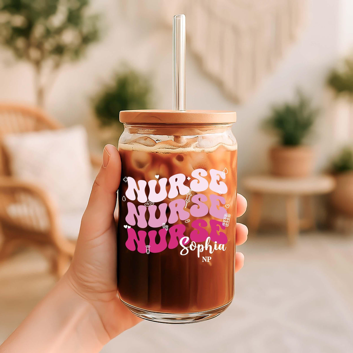 Personalized Nurse Can Glass Tumbler, Custom Name RN Gift, Nurse Appreciation Cup Gifts