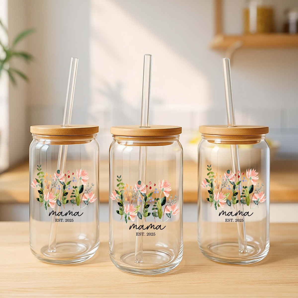 Personalized Floral Mama Can Glass, Wildflower Mama Est 2025 Tumbler, New Mom Gift