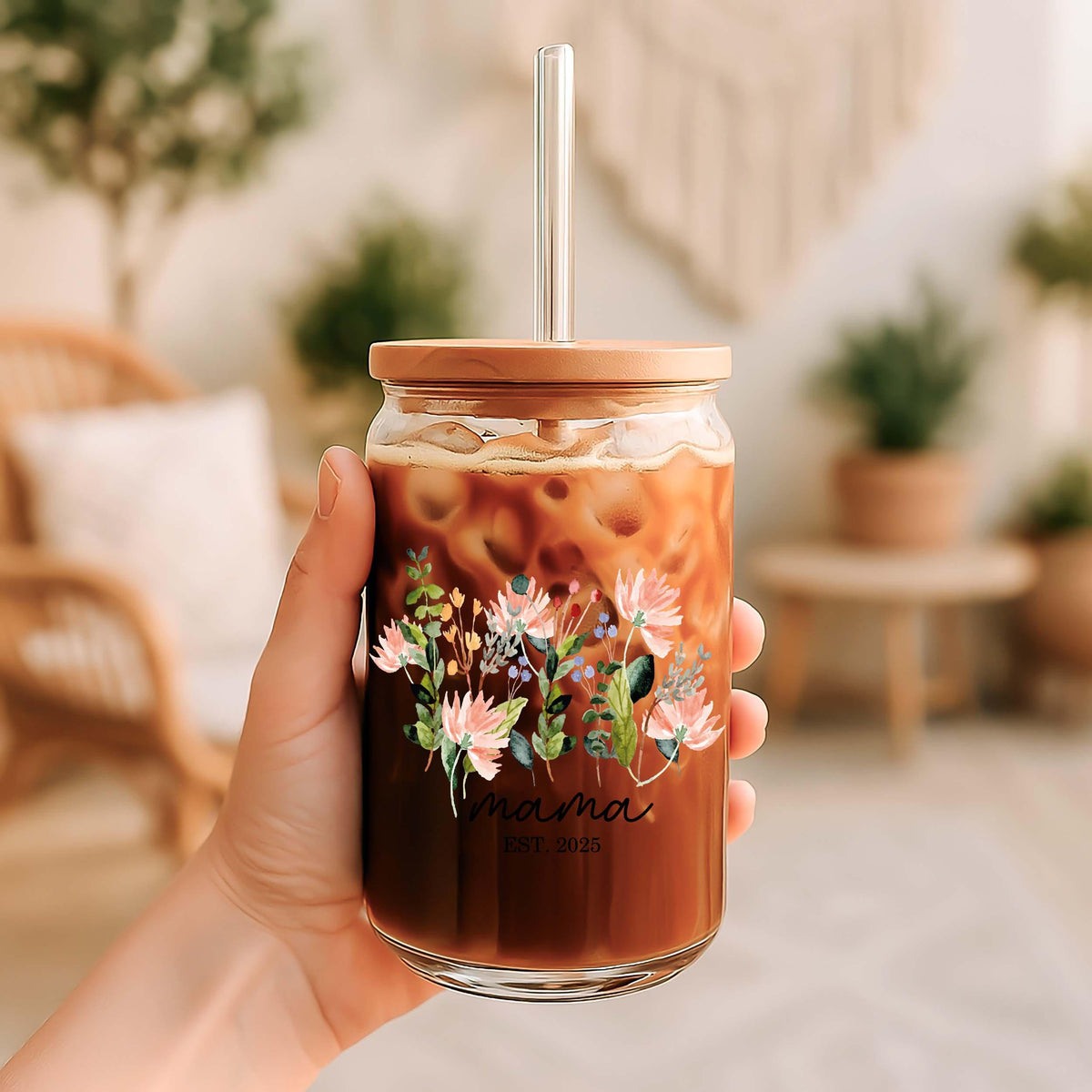 Personalized Floral Mama Can Glass, Wildflower Mama Est 2025 Tumbler, New Mom Gift