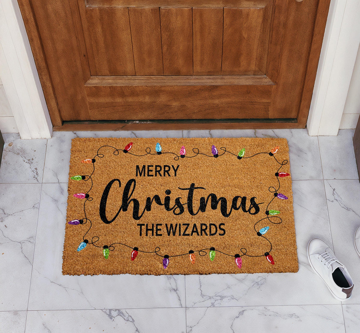 Personalized Colorful Merry Christmas Doormat, Custom Family Name Welcome Mat