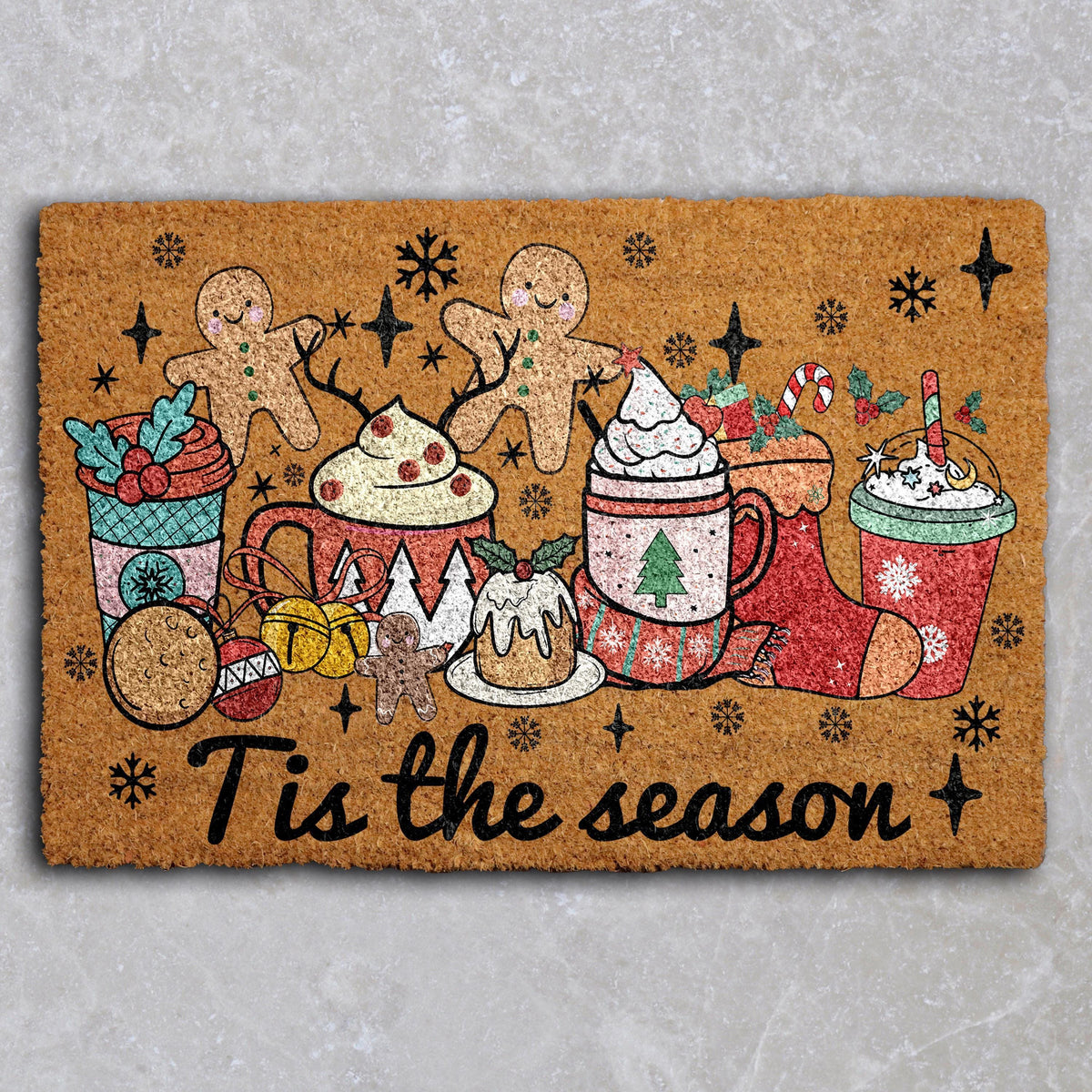 Funny Holiday Season Front Porch Welcome Mat, Christmas Icons Design Doormat