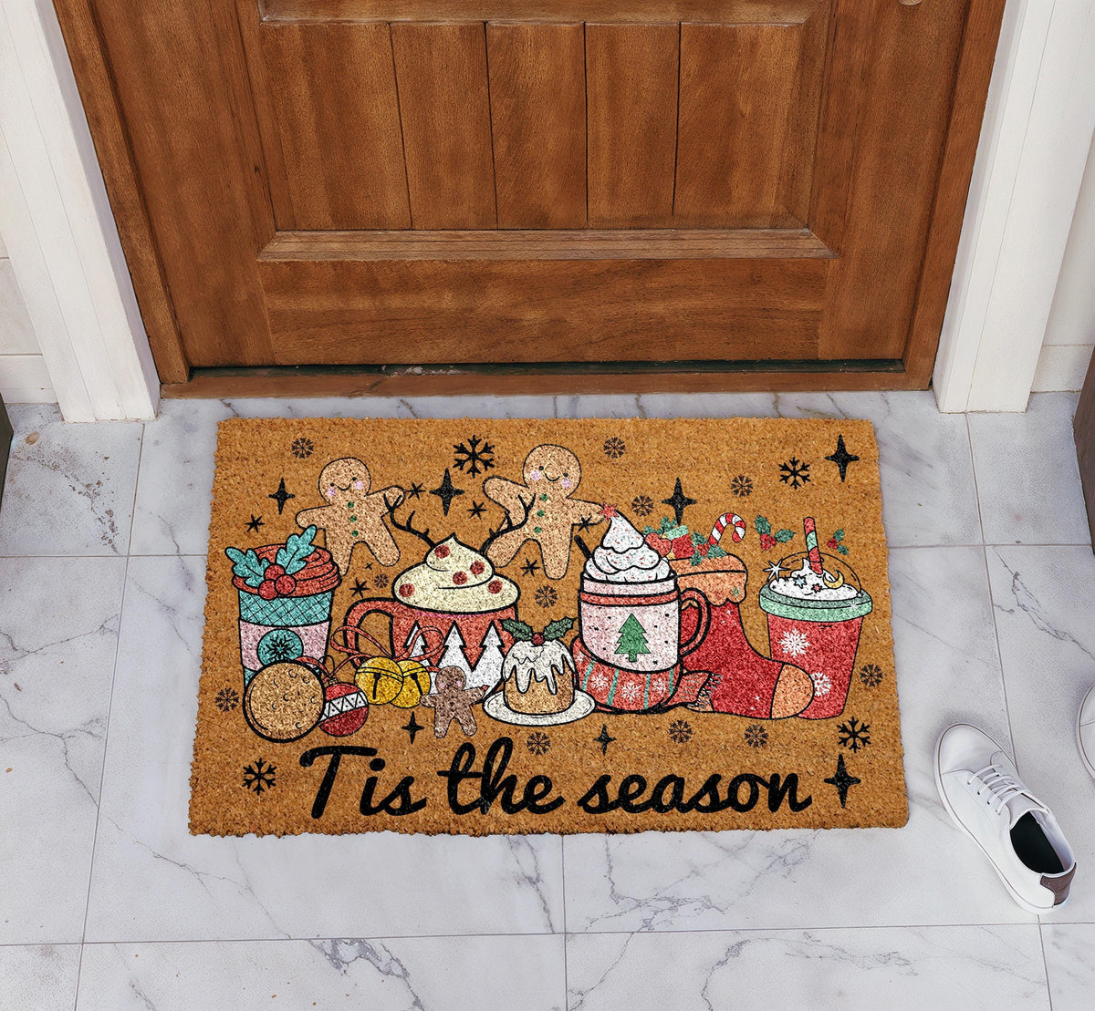 Funny Holiday Season Front Porch Welcome Mat, Christmas Icons Design Doormat