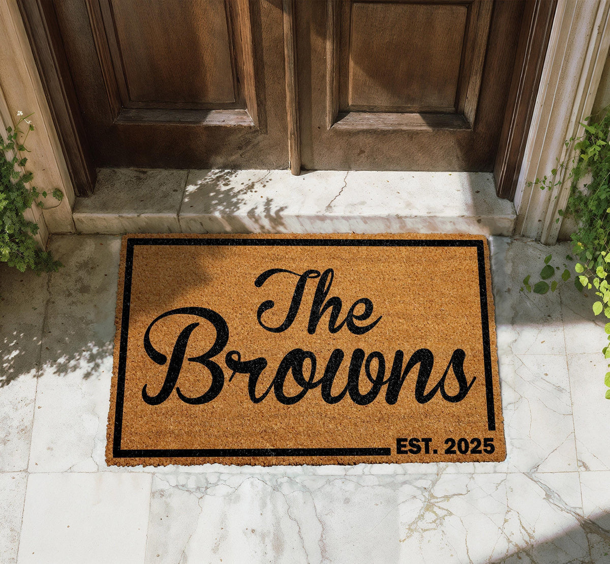 Personalized Coir Welcome Mat with Last Name and Est Date, Custom Family Name Doormat