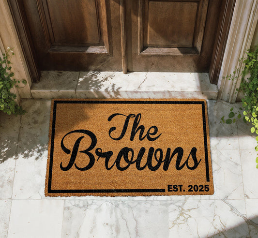 Personalized Coir Welcome Mat with Last Name and Est Date, Custom Family Name Doormat
