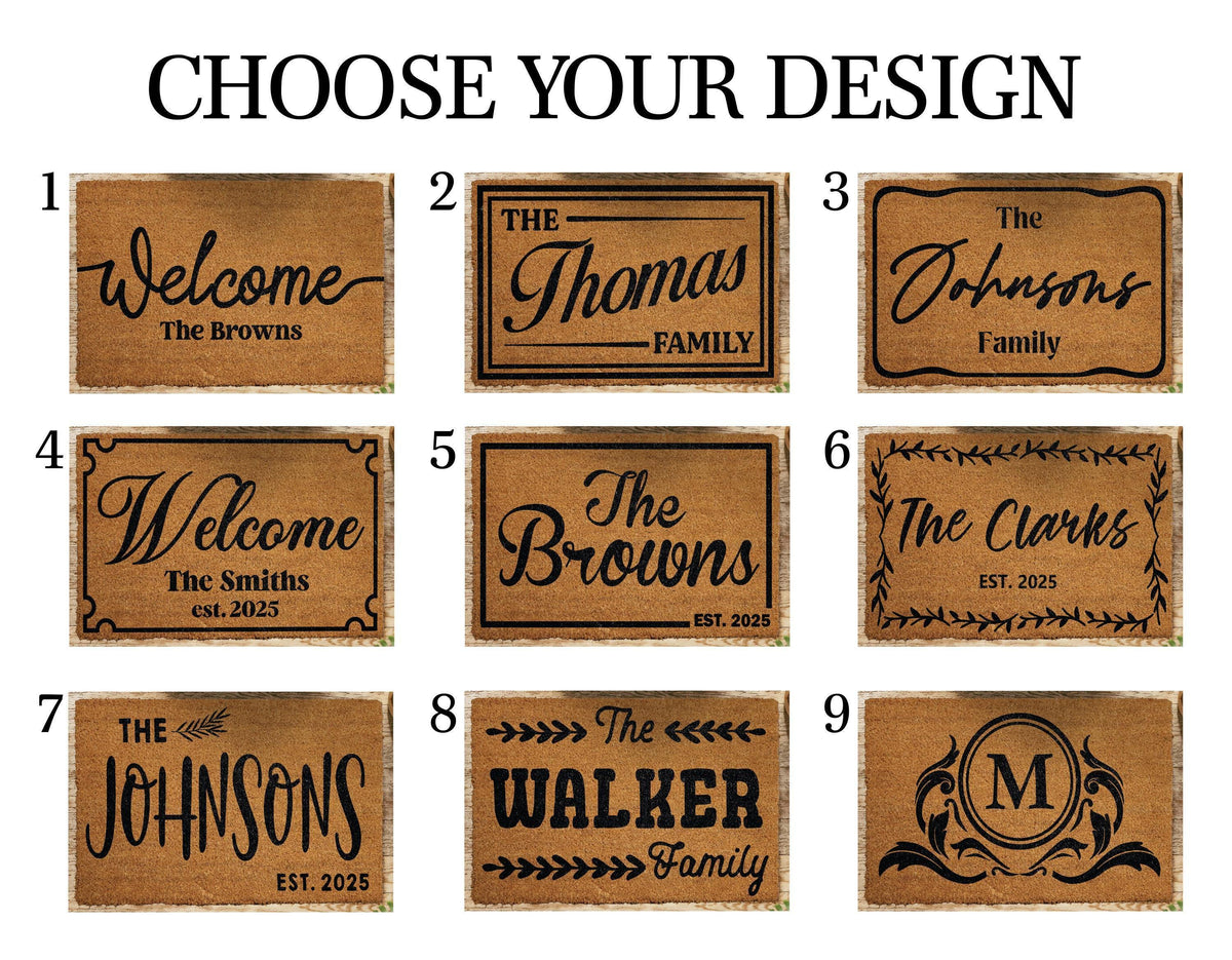 Personalized Coir Welcome Mat with Last Name and Est Date, Custom Family Name Doormat
