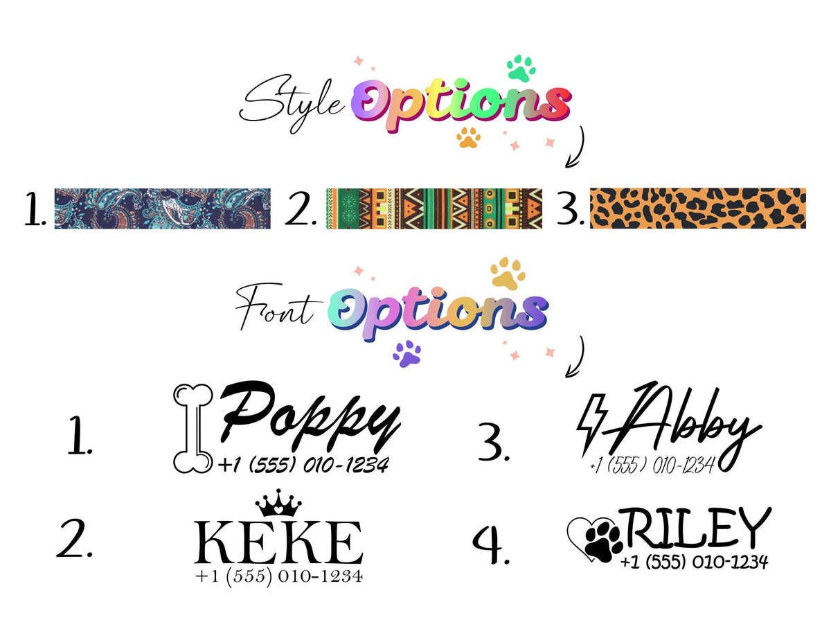 Custom Name Engraved Paisley Dog Collar, Adjustable Personalized Pet Collar