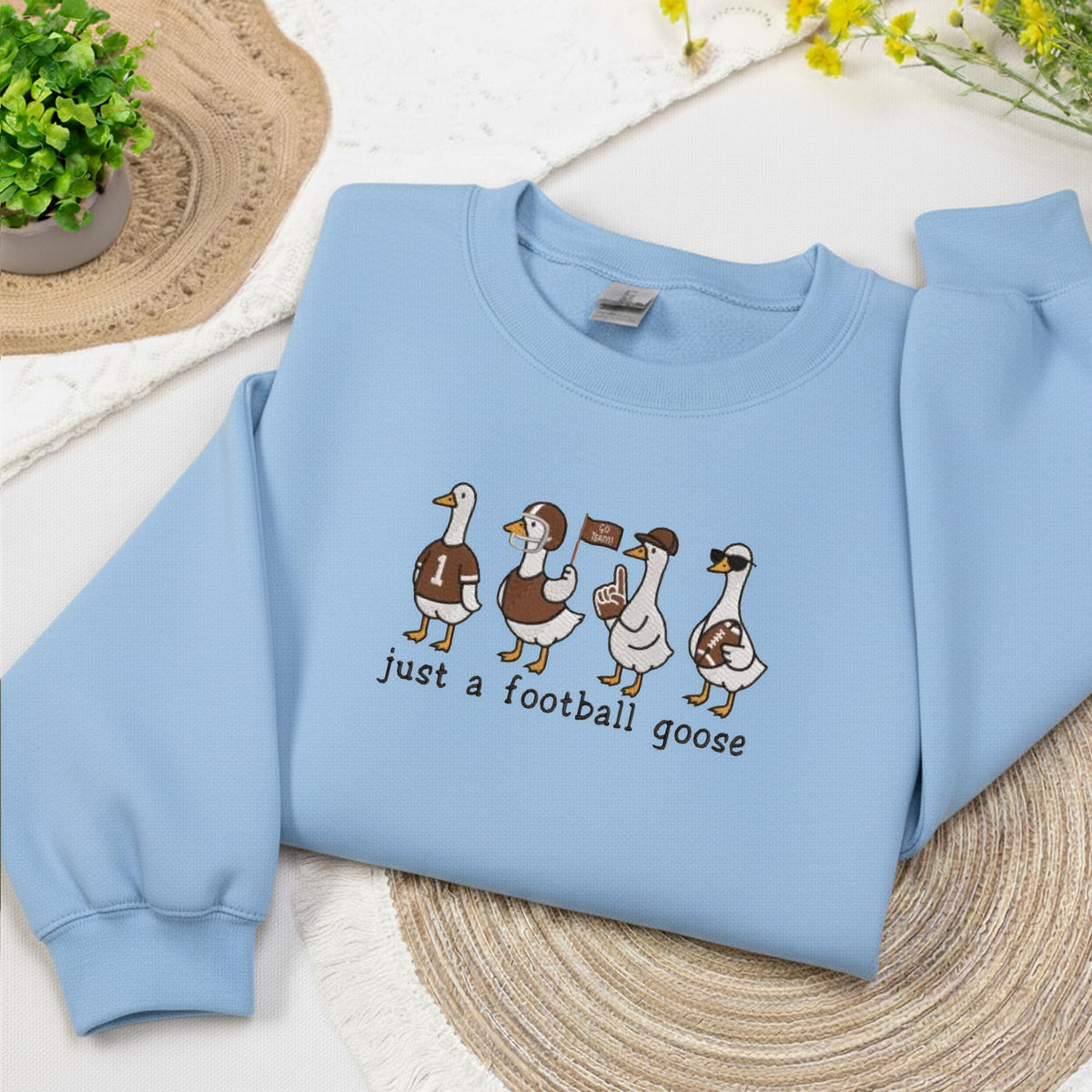 Embroidered Football Sweatshirt, Embroidery Just a Football Crewneck, Funny Football Fan Gift Sweat