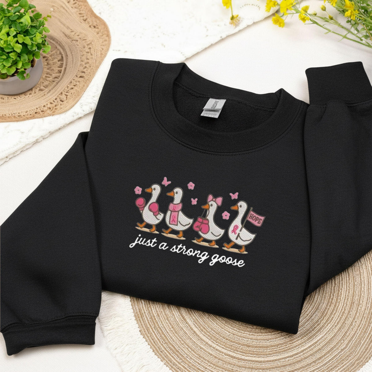 Embroidered Breast Cancer Fighter Sweatshirt, Embroidery Just a Strong Crewneck, Hope Cancer Support Gift