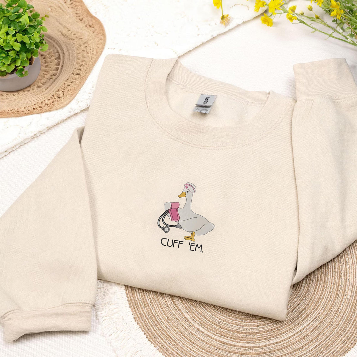 Embroidered Nurse Sweatshirt, Embroidery Funny Cuff 'Em Crewneck, Gift For Nurse