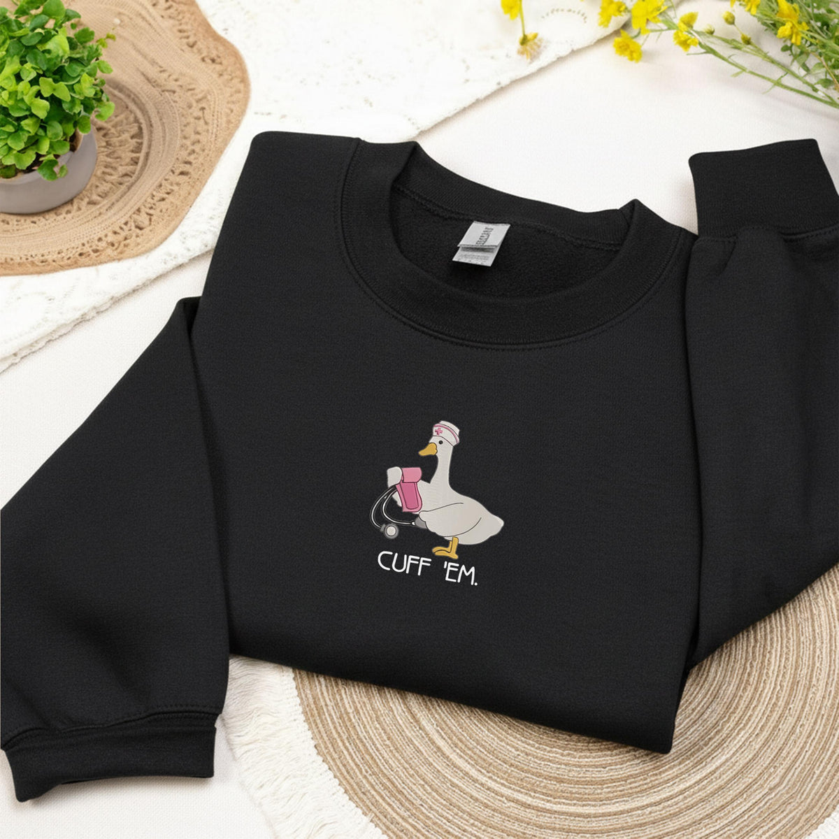 Embroidered Nurse Sweatshirt, Embroidery Funny Cuff 'Em Crewneck, Gift For Nurse