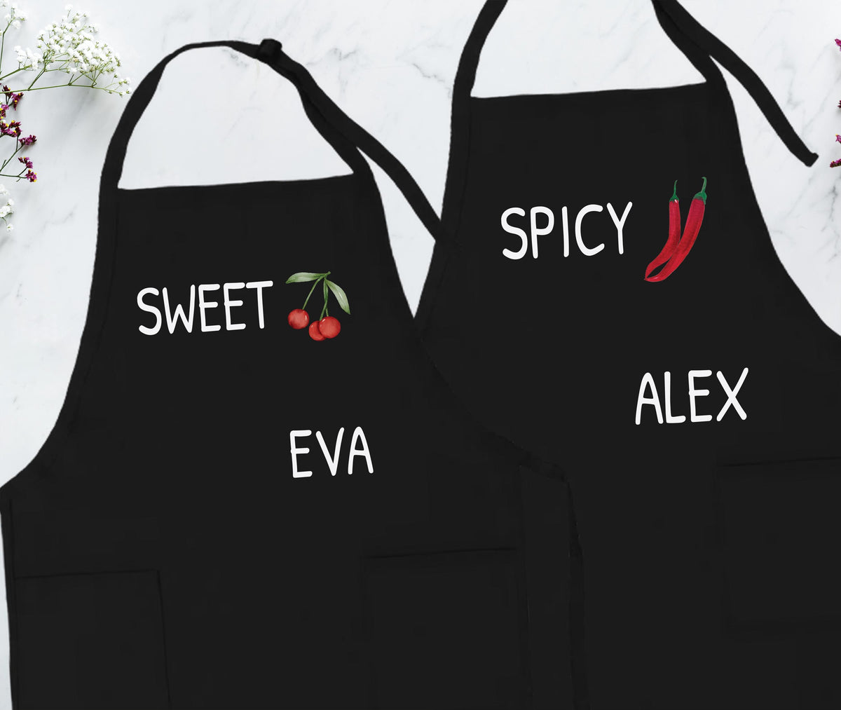 Custom Couple Matching Apron, Sweet & Spicy Valentine's Day Aprons, Chef Apron Gift for Lovers
