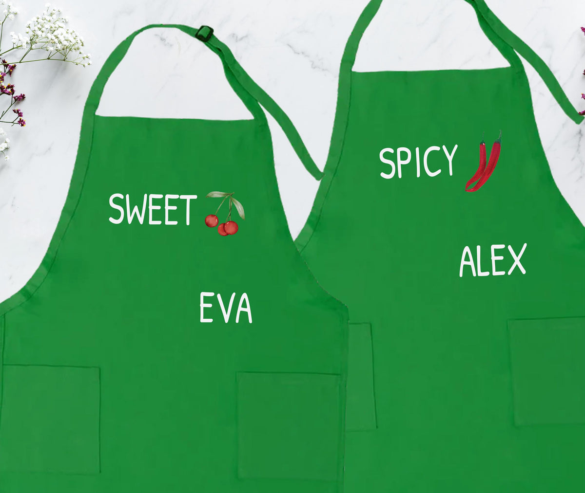 Custom Couple Matching Apron, Sweet & Spicy Valentine's Day Aprons, Chef Apron Gift for Lovers