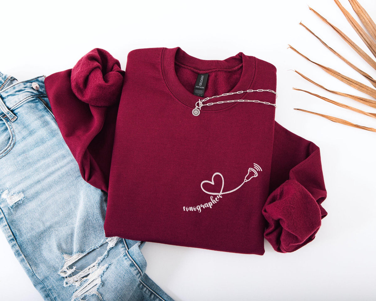 Embroidered Sonographer Icons Sweatshirt, Embroidery Heart Nurse Sweater, Ultrasonic Tech Sweater, Medical Hoodie, Sonographer Student Gift