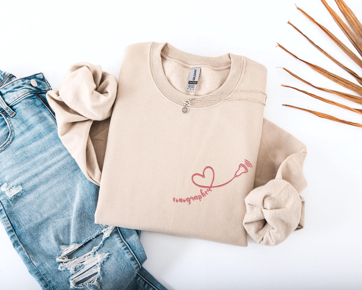 Embroidered Sonographer Icons Sweatshirt, Embroidery Heart Nurse Sweater, Ultrasonic Tech Sweater, Medical Hoodie, Sonographer Student Gift