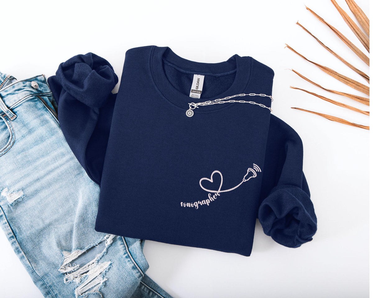 Embroidered Sonographer Icons Sweatshirt, Embroidery Heart Nurse Sweater, Ultrasonic Tech Sweater, Medical Hoodie, Sonographer Student Gift