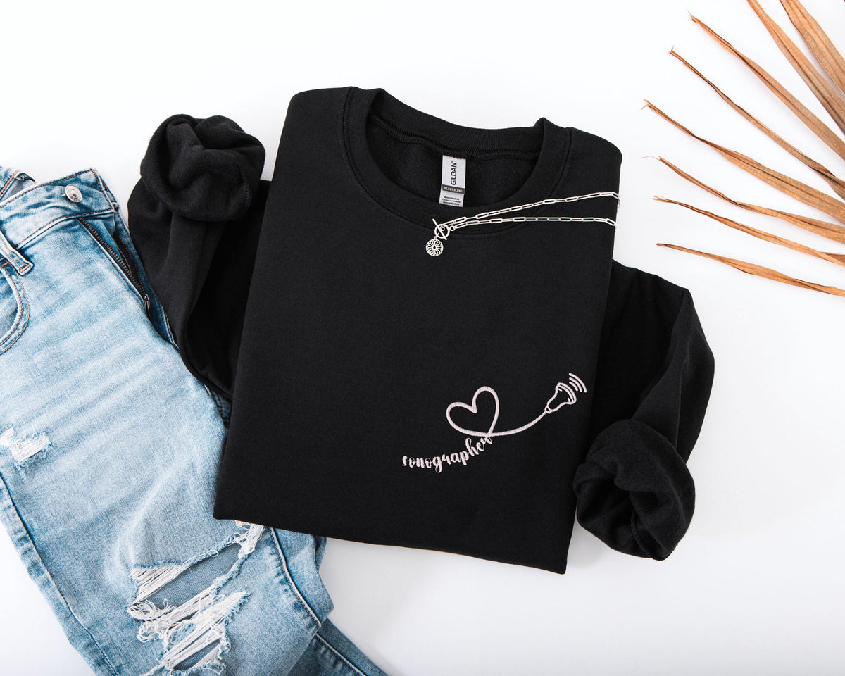 Embroidered Sonographer Icons Sweatshirt, Embroidery Heart Nurse Sweater, Ultrasonic Tech Sweater, Medical Hoodie, Sonographer Student Gift