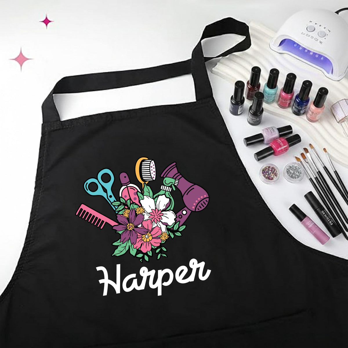 Personalized Hairdresser Apron, Floral Beauty Salon Aprons, Hair Stylist Gift Apron