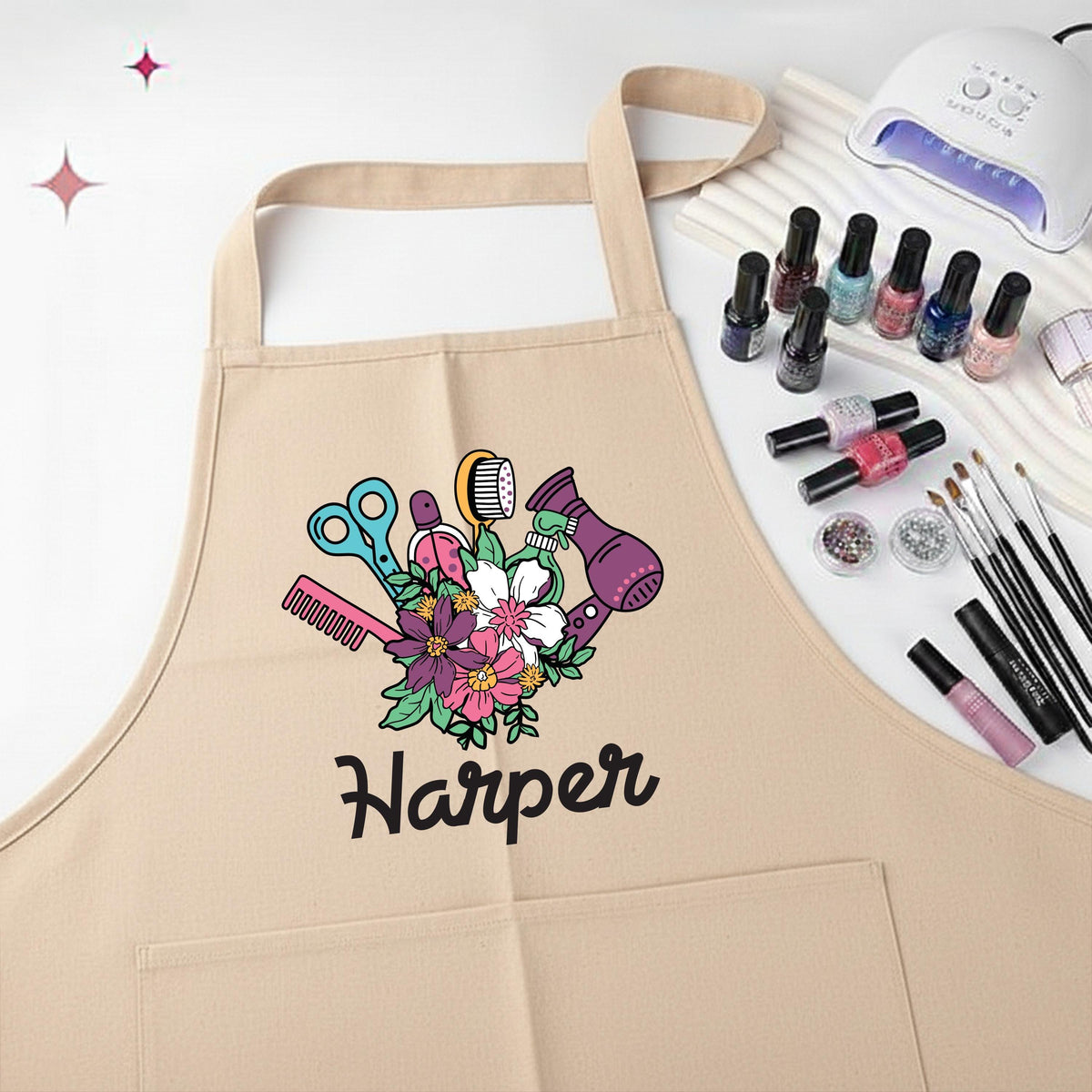 Personalized Hairdresser Apron, Floral Beauty Salon Aprons, Hair Stylist Gift Apron