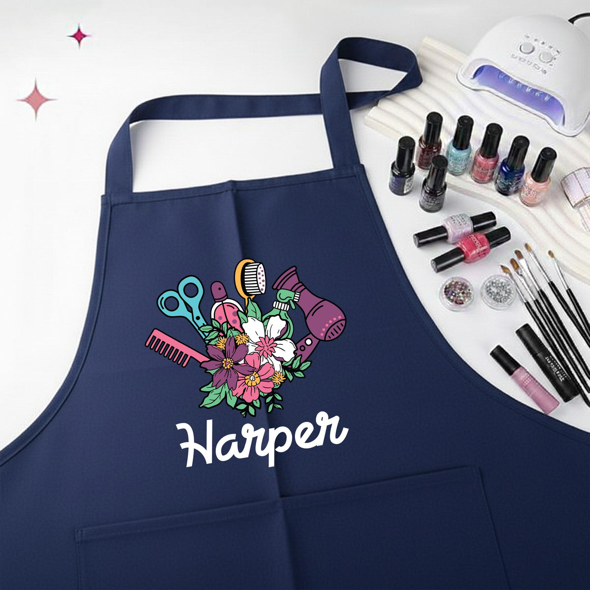 Personalized Hairdresser Apron, Floral Beauty Salon Aprons, Hair Stylist Gift Apron