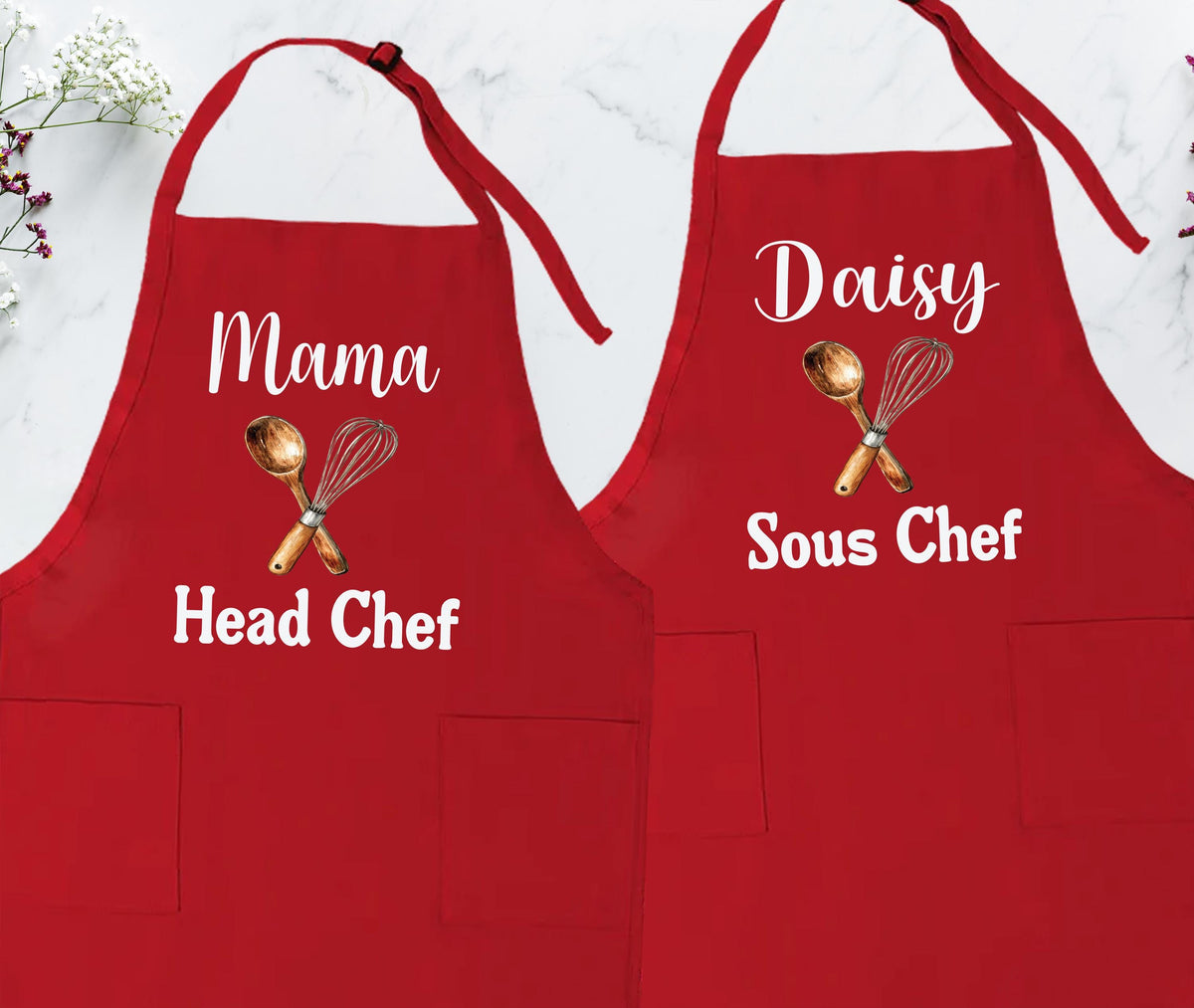 Custom Mama & Kids Apron, Family Matching Aprons, Personalized Head Chef Apron