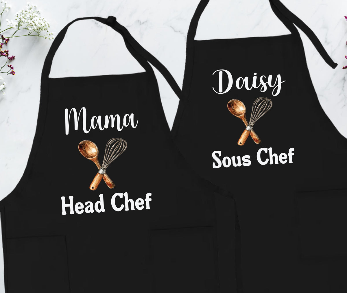 Custom Mama & Kids Apron, Family Matching Aprons, Personalized Head Chef Apron