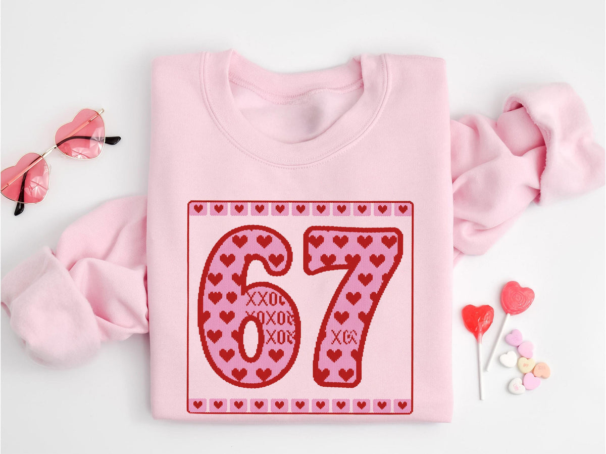 67 XOXO Valentines Day Couple Sweatshirt, Funny Six Seven Valentine Matching Sweater, Girlfriend Valentines Day Hoodie, Funny Meme Sweater