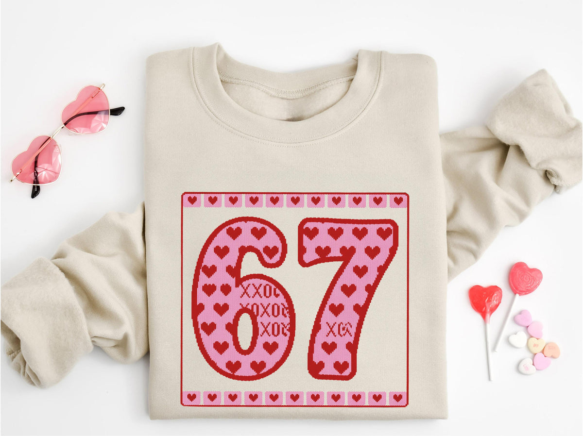 67 XOXO Valentines Day Couple Sweatshirt, Funny Six Seven Valentine Matching Sweater, Girlfriend Valentines Day Hoodie, Funny Meme Sweater