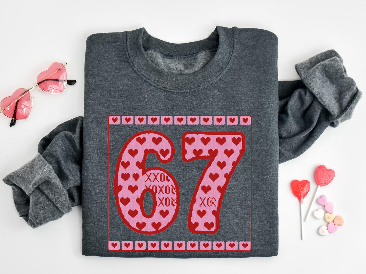 67 XOXO Valentines Day Couple Sweatshirt, Funny Six Seven Valentine Matching Sweater, Girlfriend Valentines Day Hoodie, Funny Meme Sweater