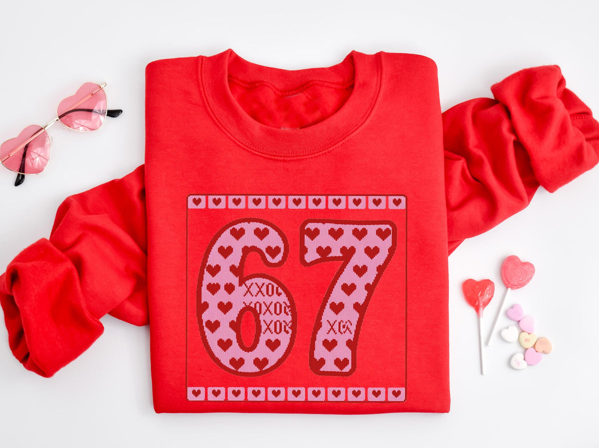 67 XOXO Valentines Day Couple Sweatshirt, Funny Six Seven Valentine Matching Sweater, Girlfriend Valentines Day Hoodie, Funny Meme Sweater
