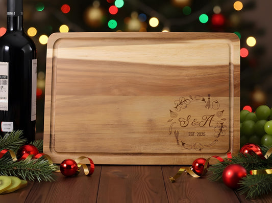 Personalized Engraved Wood Cutting Board, Custom Charcuterie Serving Board