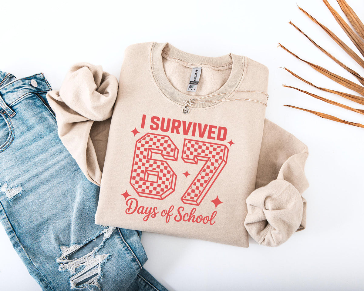I Survived 67 Days of School Sweatshirt, 6 7 Days of School Sweater, Funny Teacher Sweater, Student Six Seven Sweater, School Hoodie