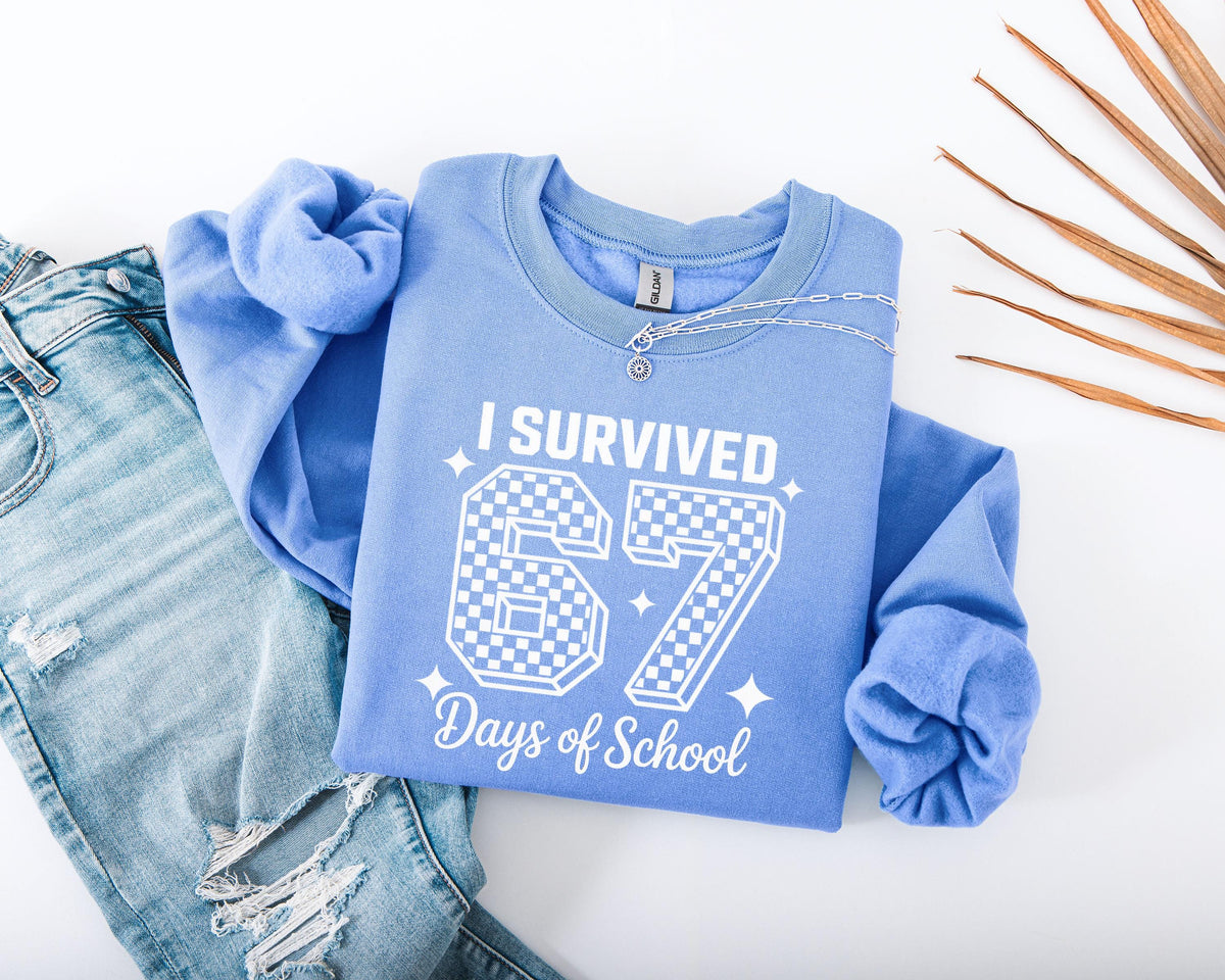 I Survived 67 Days of School Sweatshirt, 6 7 Days of School Sweater, Funny Teacher Sweater, Student Six Seven Sweater, School Hoodie