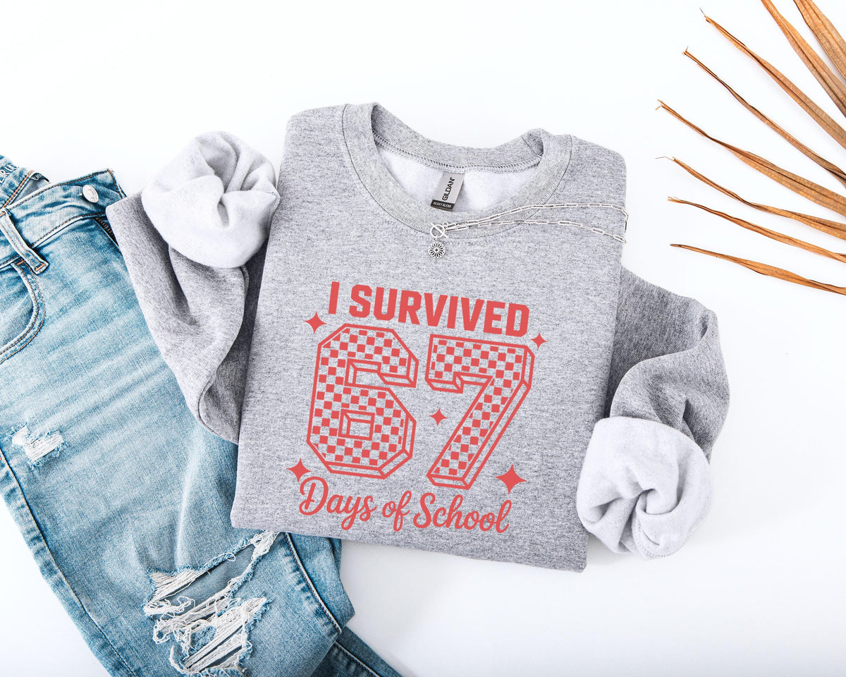 I Survived 67 Days of School Sweatshirt, 6 7 Days of School Sweater, Funny Teacher Sweater, Student Six Seven Sweater, School Hoodie
