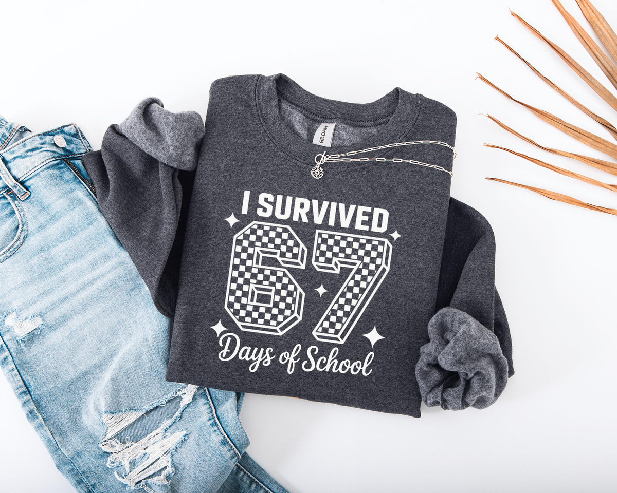 I Survived 67 Days of School Sweatshirt, 6 7 Days of School Sweater, Funny Teacher Sweater, Student Six Seven Sweater, School Hoodie