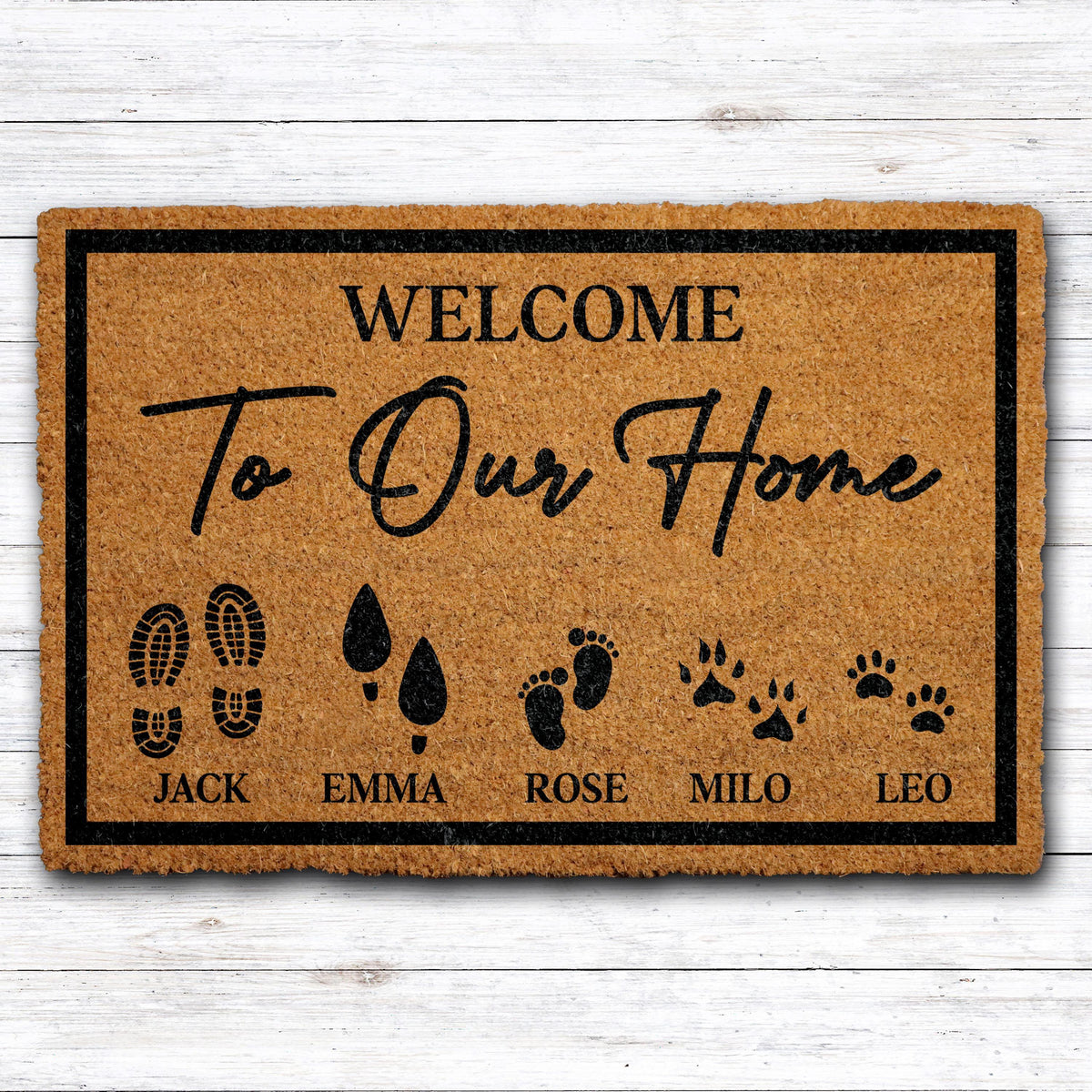 Custom Name Welcome To Our Home Doormat, Pet Family Home Entrance Mat