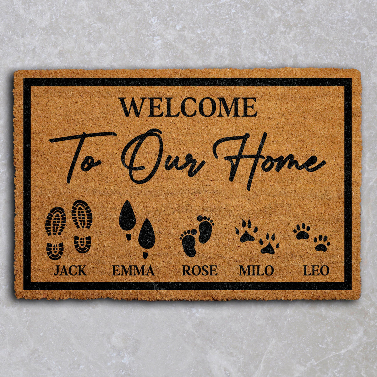 Custom Name Welcome To Our Home Doormat, Pet Family Home Entrance Mat