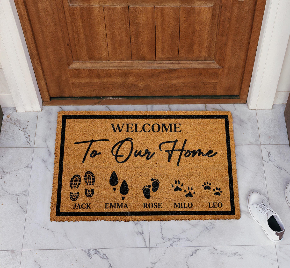 Custom Name Welcome To Our Home Doormat, Pet Family Home Entrance Mat