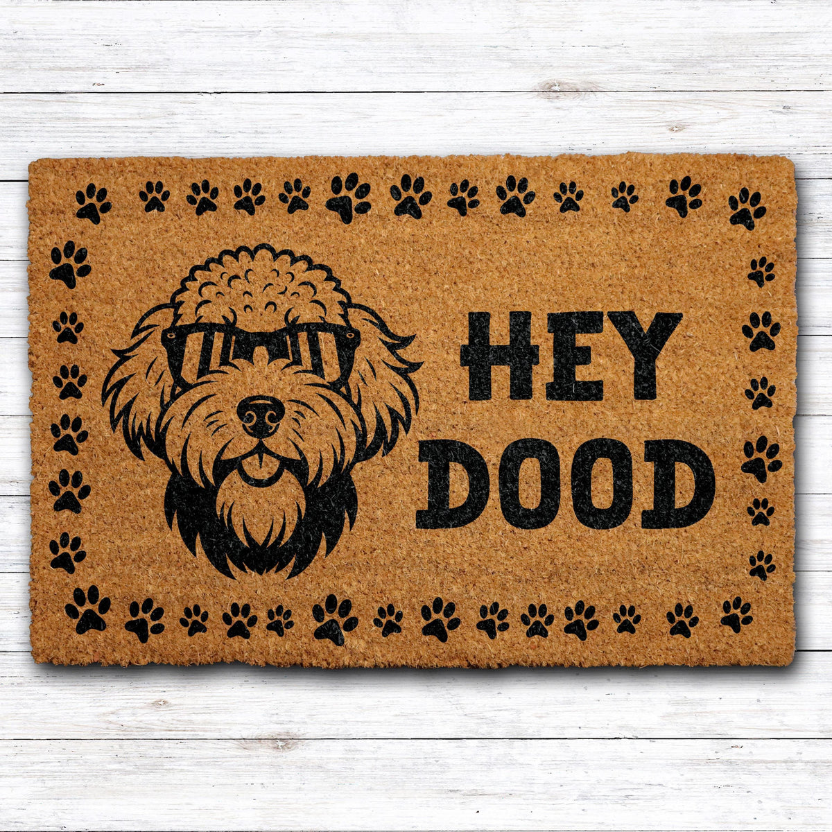 Hey Dood Coir Welcome Mat, Dog Owner Home Entrance Mat, Funny Labradoodle Doormat