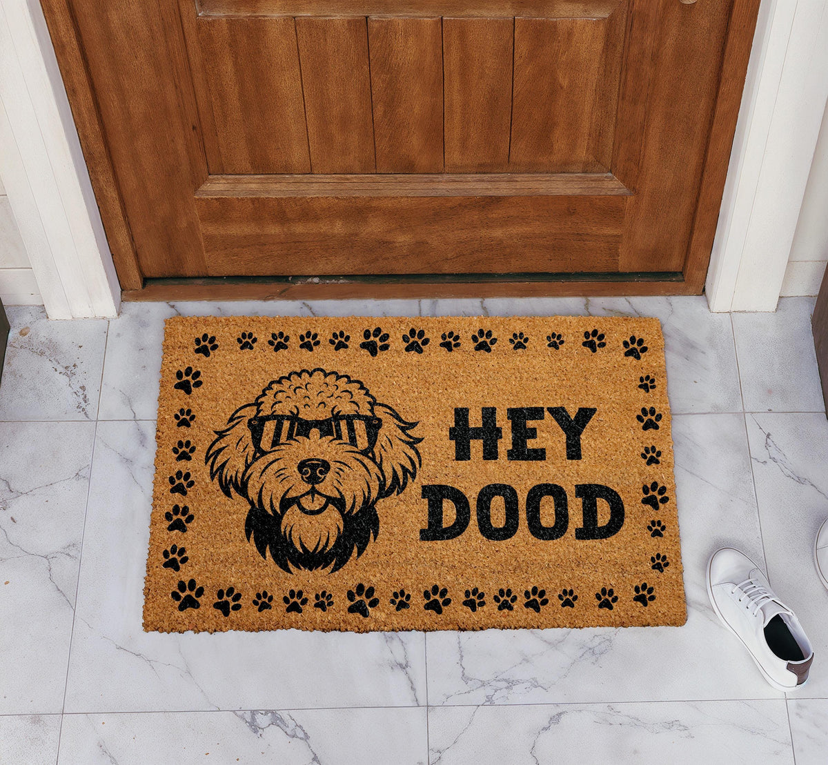 Hey Dood Coir Welcome Mat, Dog Owner Home Entrance Mat, Funny Labradoodle Doormat