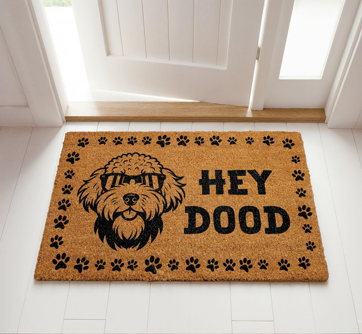 Hey Dood Coir Welcome Mat, Dog Owner Home Entrance Mat, Funny Labradoodle Doormat