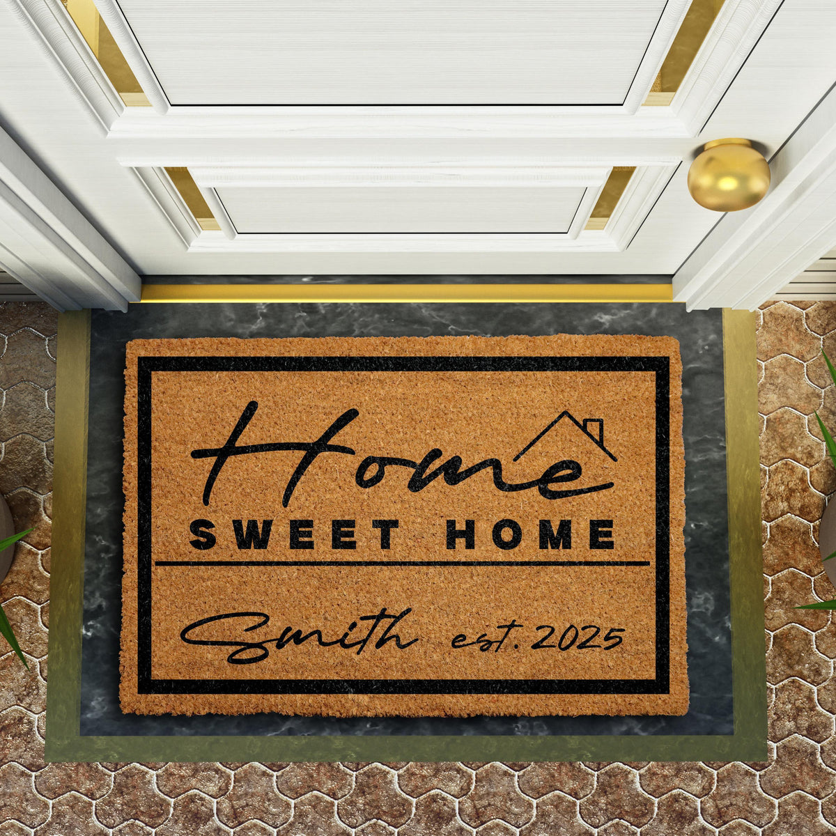 Personalized Home Sweet Home Doormat, Custom Family Name & Est Year Coir Welcome Mat