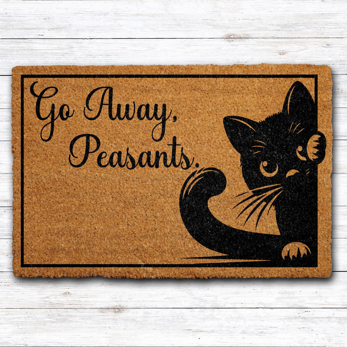 Go Away Peasants Welcome Mat, Funny Black Cat Saying Doormat