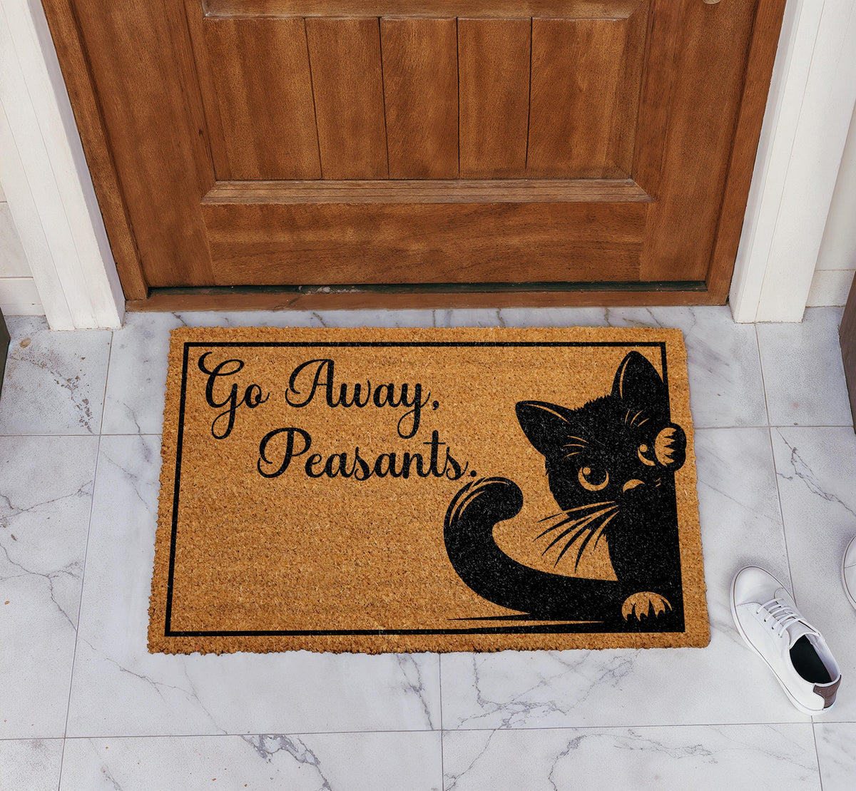 Go Away Peasants Welcome Mat, Funny Black Cat Saying Doormat