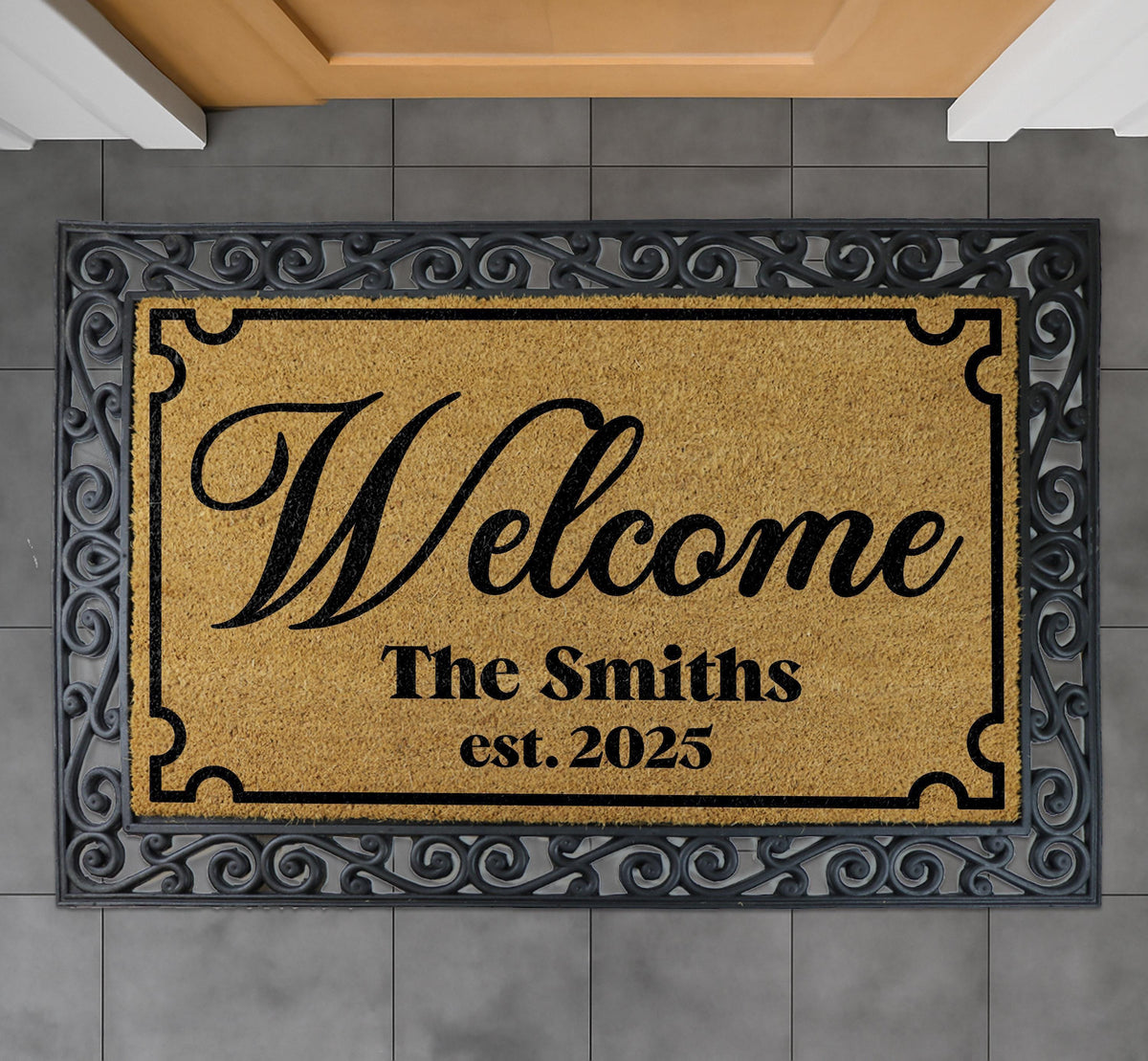 Personalized Coir Welcome Mat with Last Name and Est Date, Custom Family Name Doormat