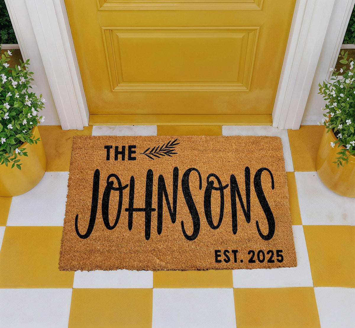 Personalized Coir Welcome Mat with Last Name and Est Date, Custom Family Name Doormat