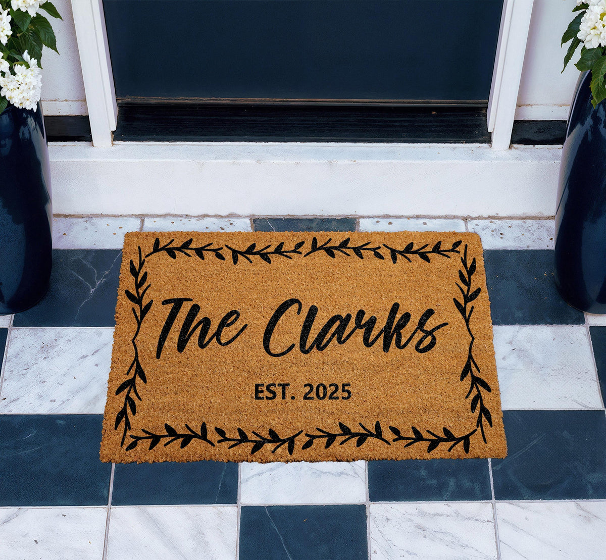 Personalized Coir Welcome Mat with Last Name and Est Date, Custom Family Name Doormat