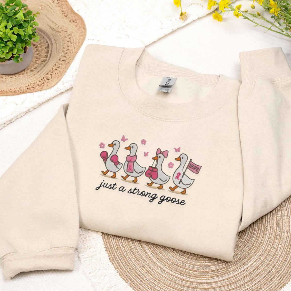 Embroidered Breast Cancer Fighter Sweatshirt, Embroidery Just a Strong Crewneck, Hope Cancer Support Gift