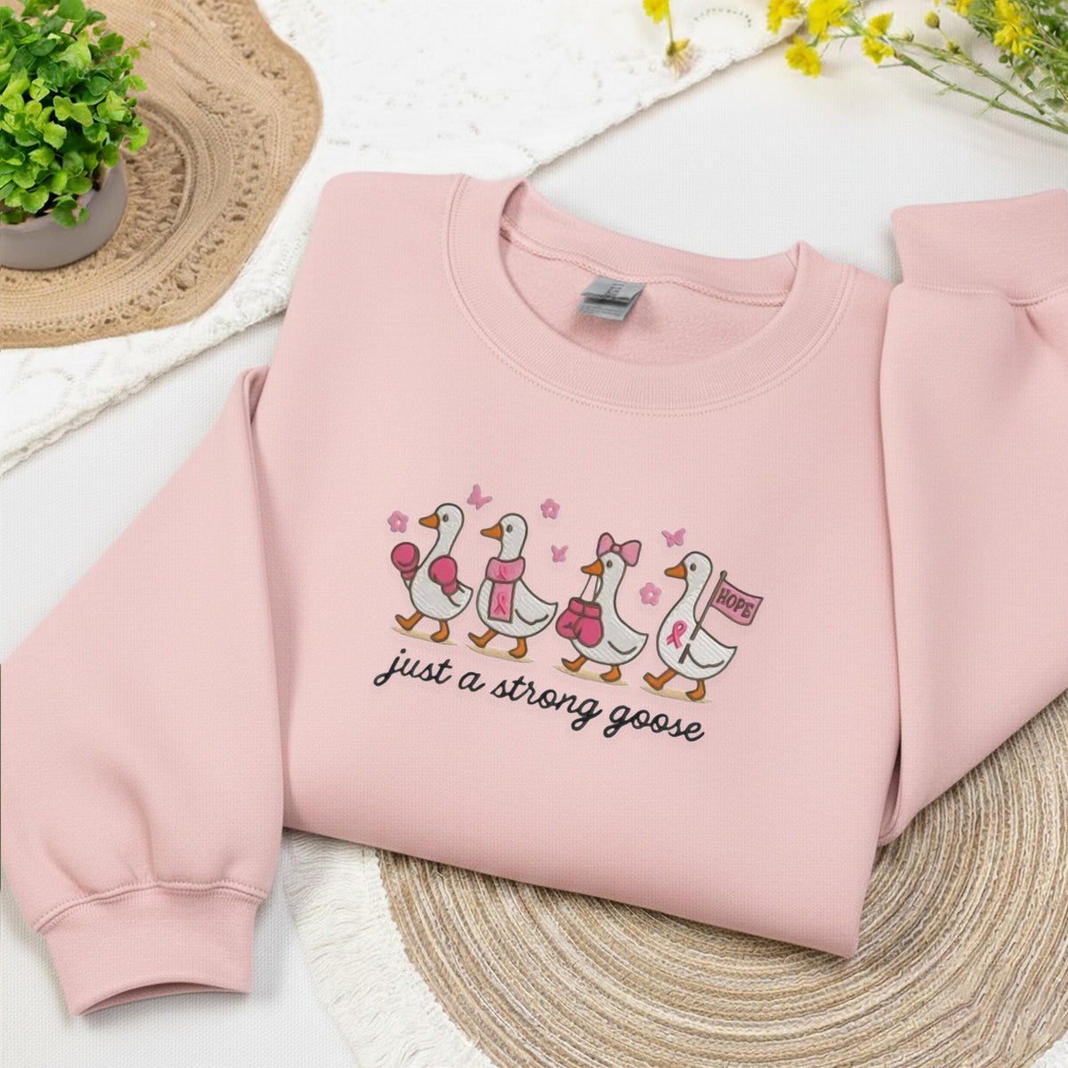 Embroidered Breast Cancer Fighter Sweatshirt, Embroidery Just a Strong Crewneck, Hope Cancer Support Gift